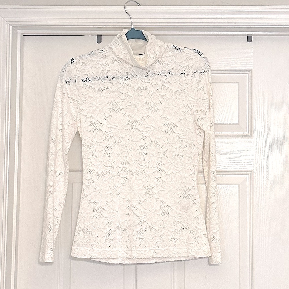 White Lace Mock Neck Top